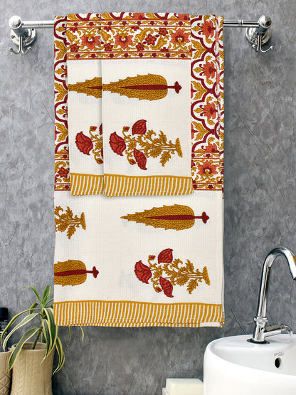 Gift Set - Handblock Printed Towels - 1 Bath + 2 Hand Towels