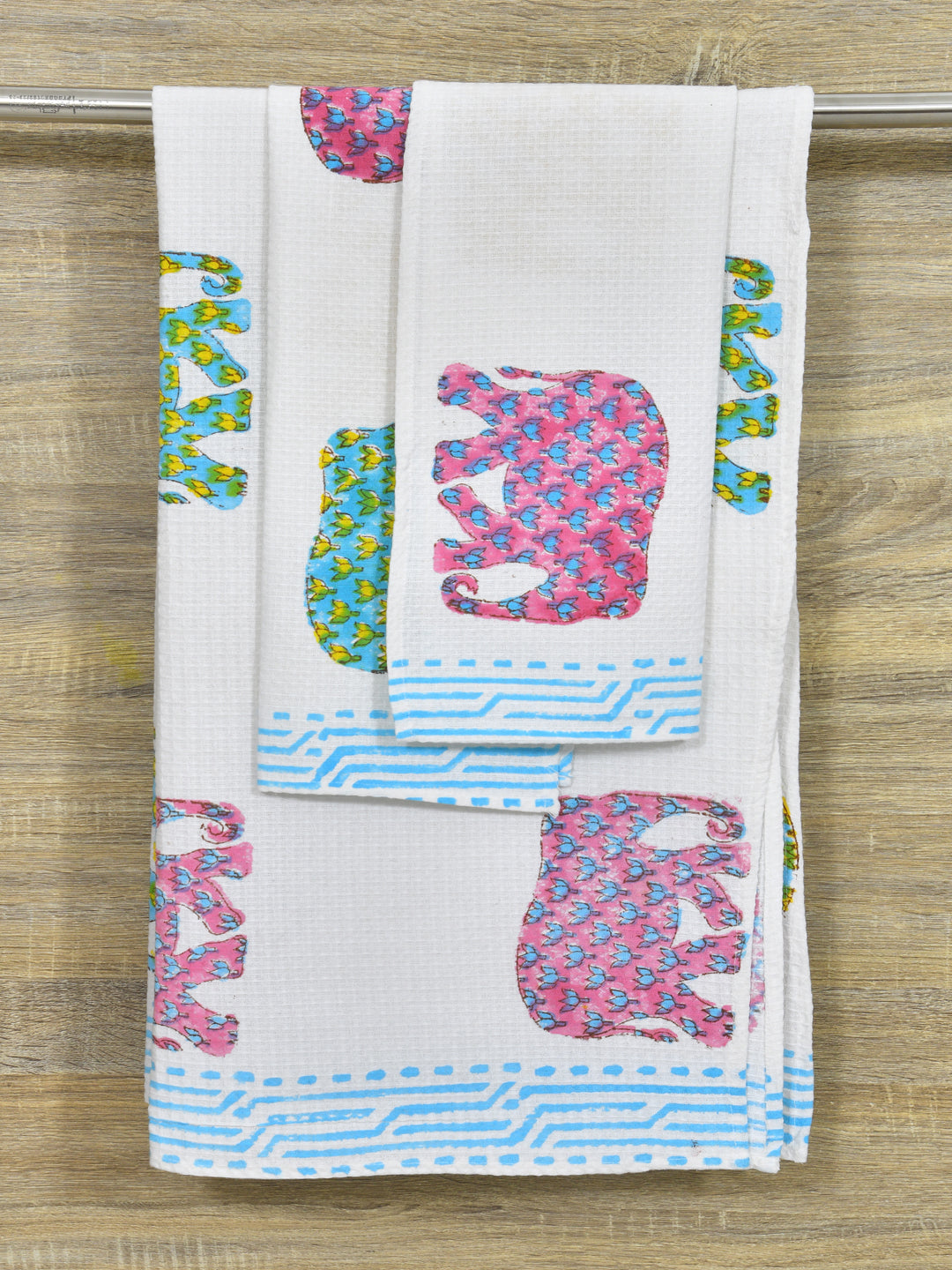 Kids Gift Set - Handblock Printed Towels - 1 Bath + 2 Hand Towels