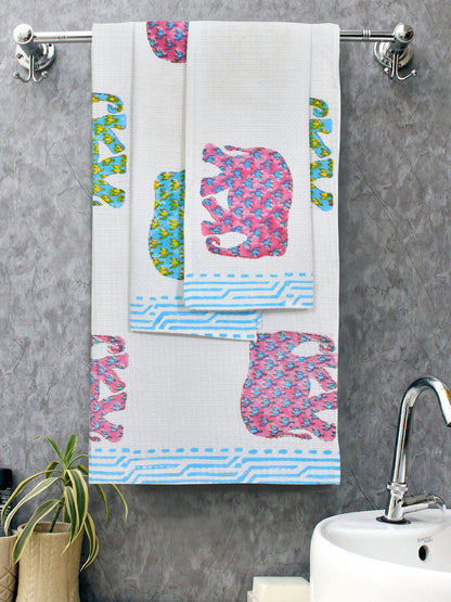 Kids Gift Set - Handblock Printed Towels - 1 Bath + 2 Hand Towels