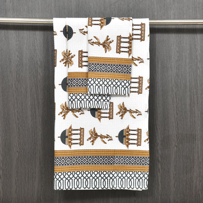 His & Her Towel Gift Set - Handblock Printed Towels - 2 Bath + 4 Hand Towels in 2 designs