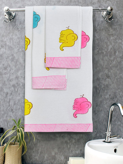 Rakhi Kids Gift Set - Handblock Printed Towels - 1 Bath + 2 Hand Towels