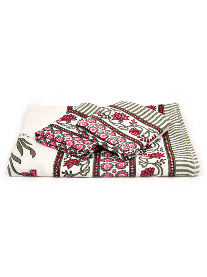 Gift Set - Handblock Printed Towels - 1 Bath + 2 Hand Towels