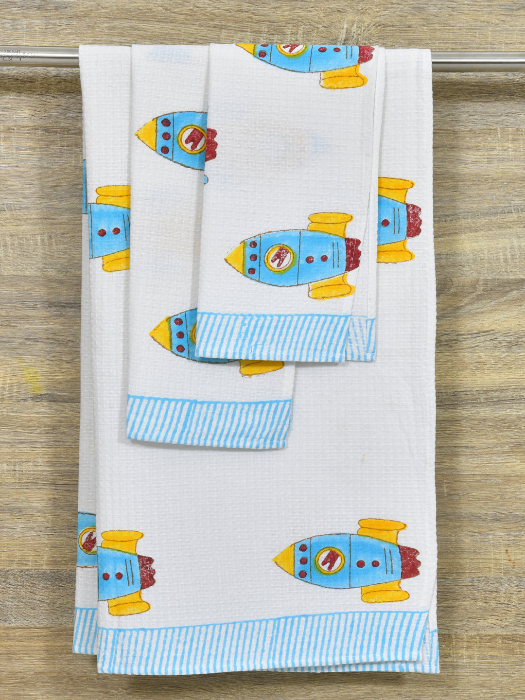 Kids Gift Set - Handblock Printed Towels - 1 Bath + 2 Hand Towels