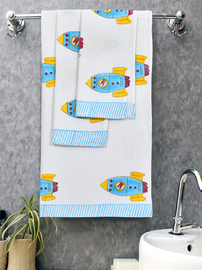 Kids Gift Set - Handblock Printed Towels - 1 Bath + 2 Hand Towels