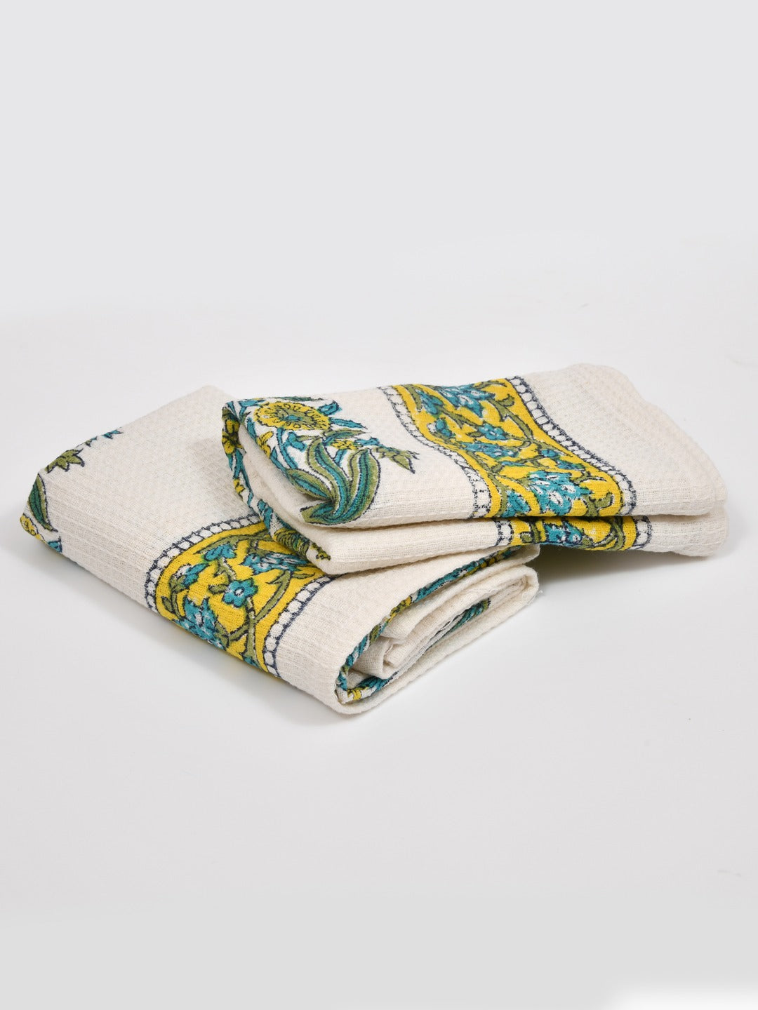Hand Block Printed Honey Comb Cotton Hand Towel- Set of 2