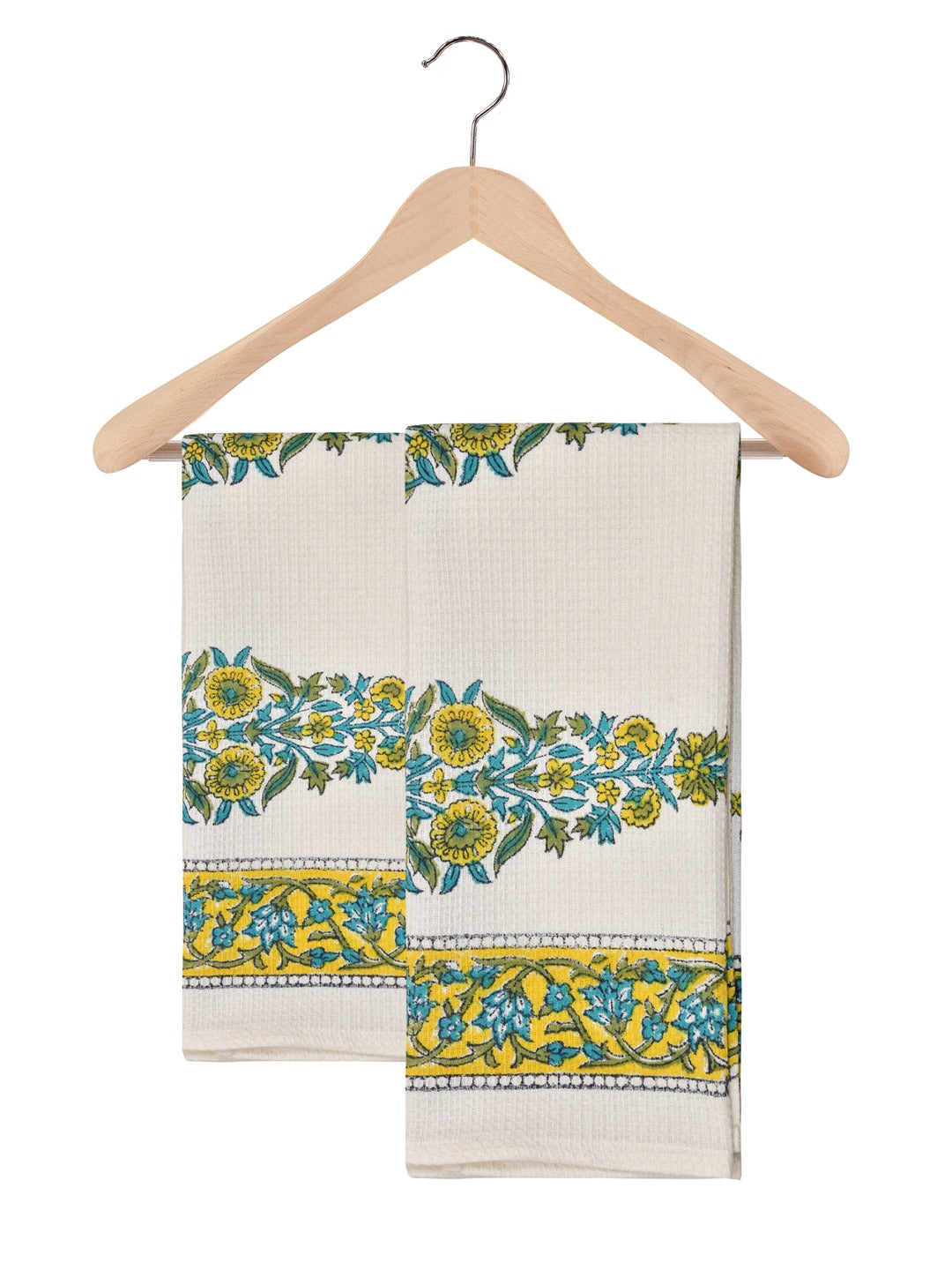 Hand Block Printed Honey Comb Cotton Hand Towel- Set of 2