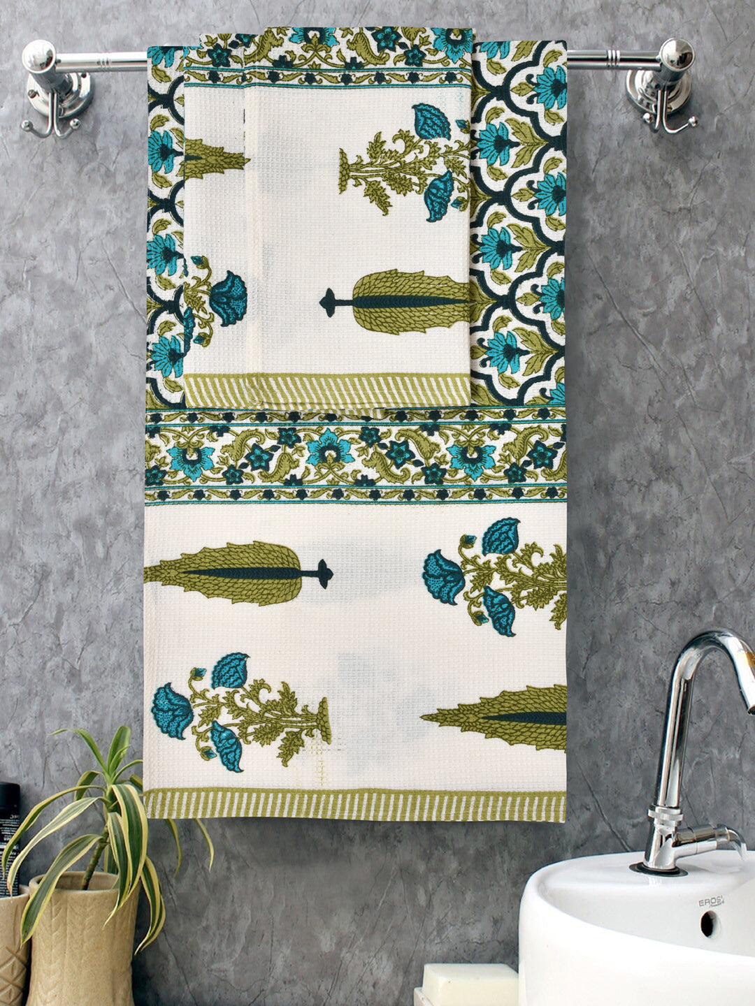 Gift Set - Handblock Printed Towels - 1 Bath + 2 Hand Towels