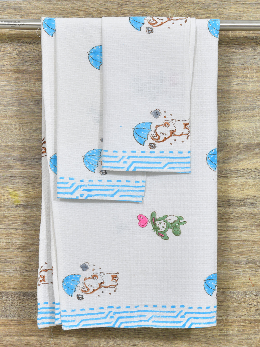 Rakhi Kids Gift Set - Handblock Printed Towels - 1 Bath + 2 Hand Towels