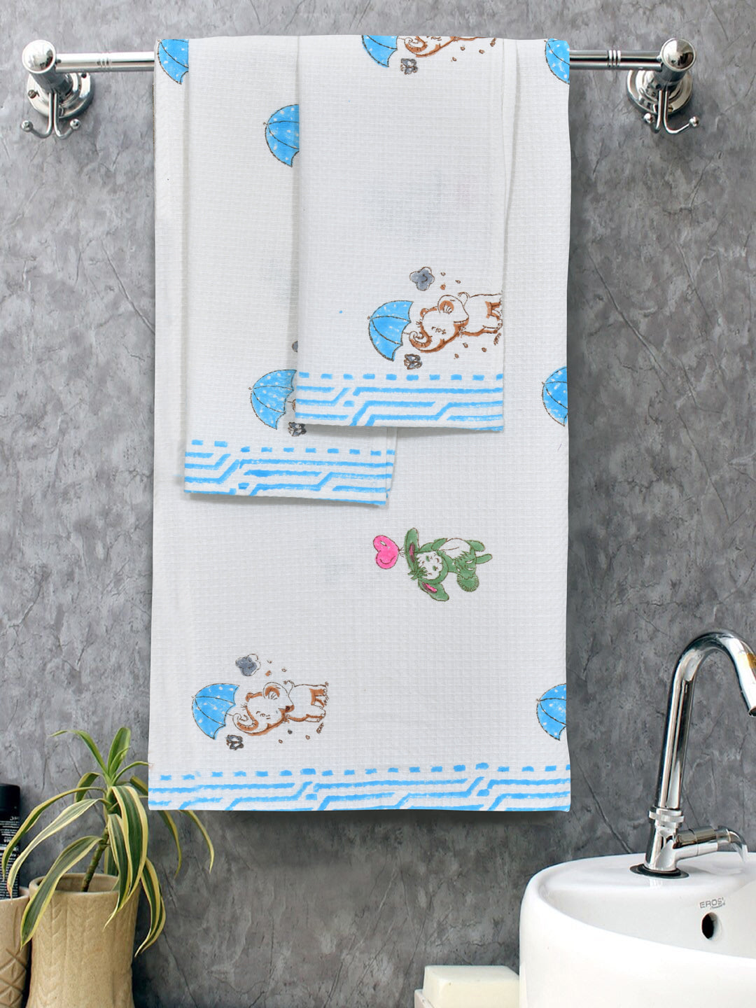 Rakhi Kids Gift Set - Handblock Printed Towels - 1 Bath + 2 Hand Towels