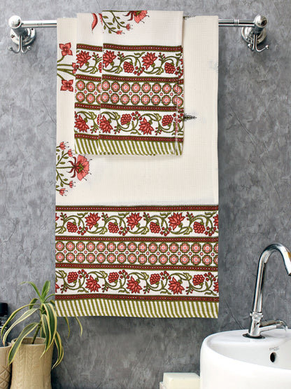 Gift Set - Handblock Printed Towels - 1 Bath + 2 Hand Towels