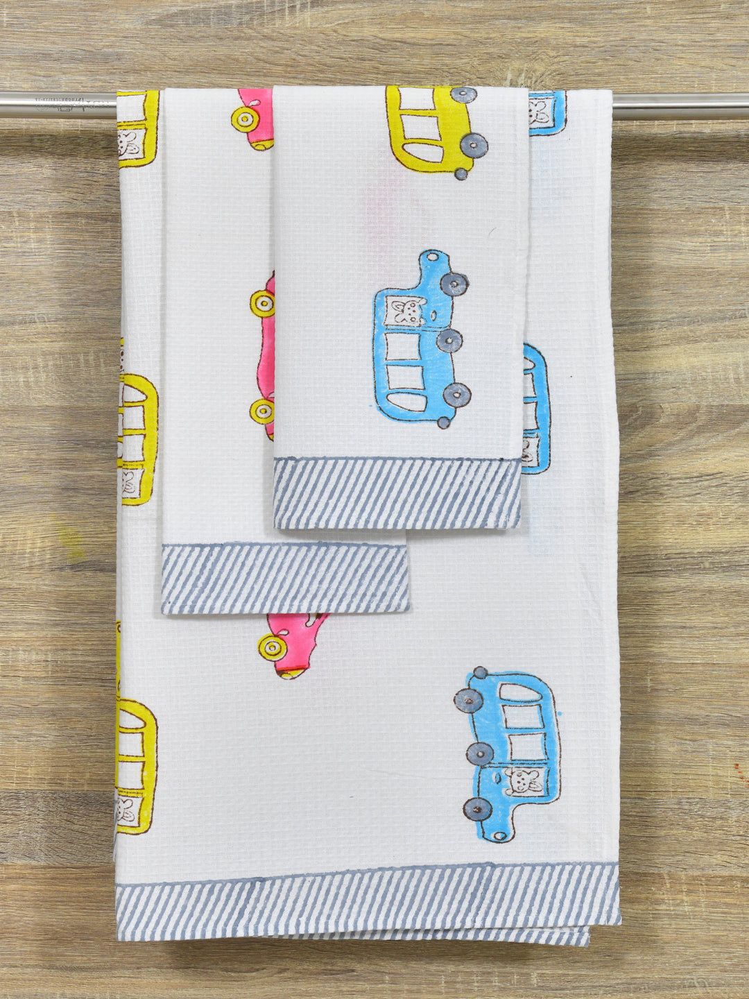 Rakhi Kids Gift Set - Handblock Printed Towels - 1 Bath + 2 Hand Towels