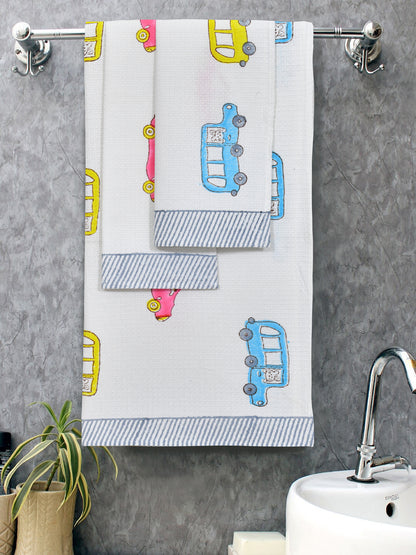 Rakhi Kids Gift Set - Handblock Printed Towels - 1 Bath + 2 Hand Towels