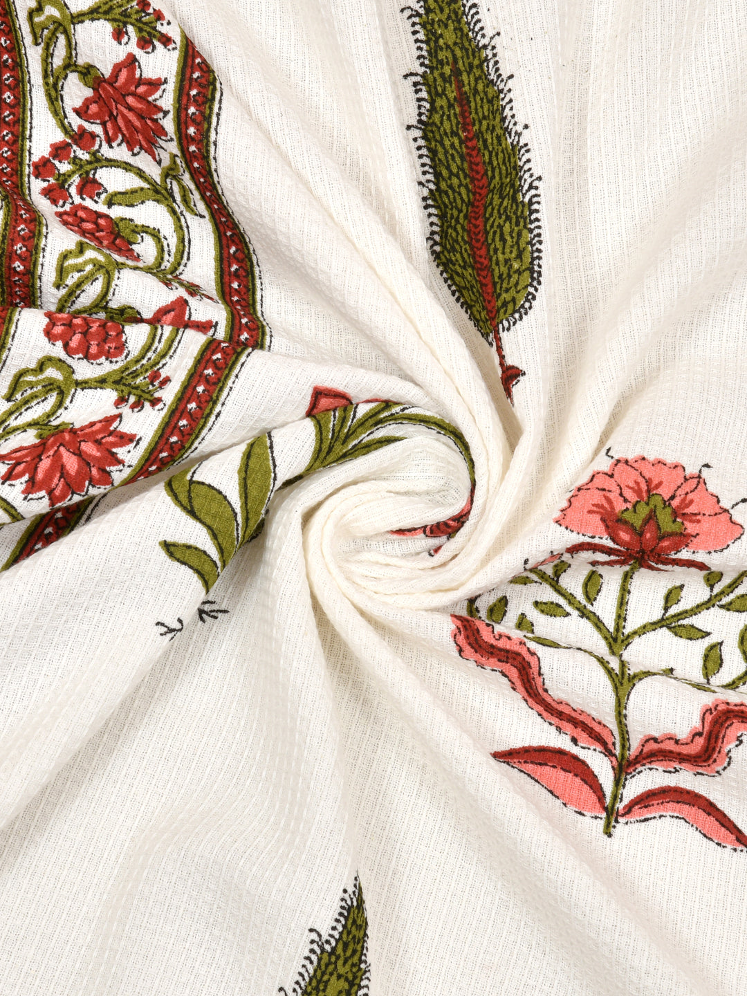 Hand Block Printed Honey Comb Cotton Hand Towel- Set of 2