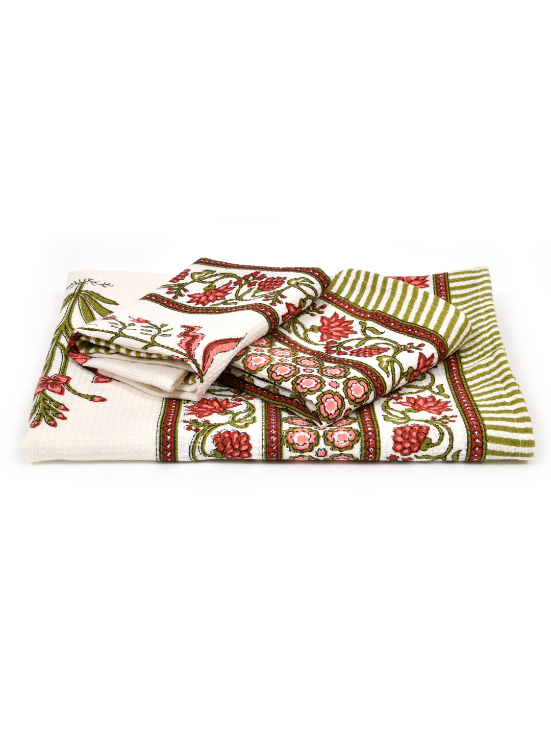 Gift Set - Handblock Printed Towels - 1 Bath + 2 Hand Towels