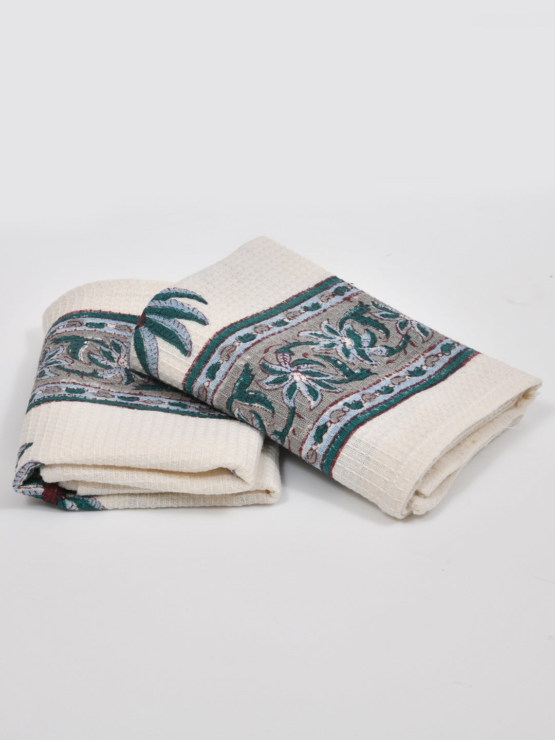 Hand Block Printed Honey Comb Cotton Hand Towel- Set of 2