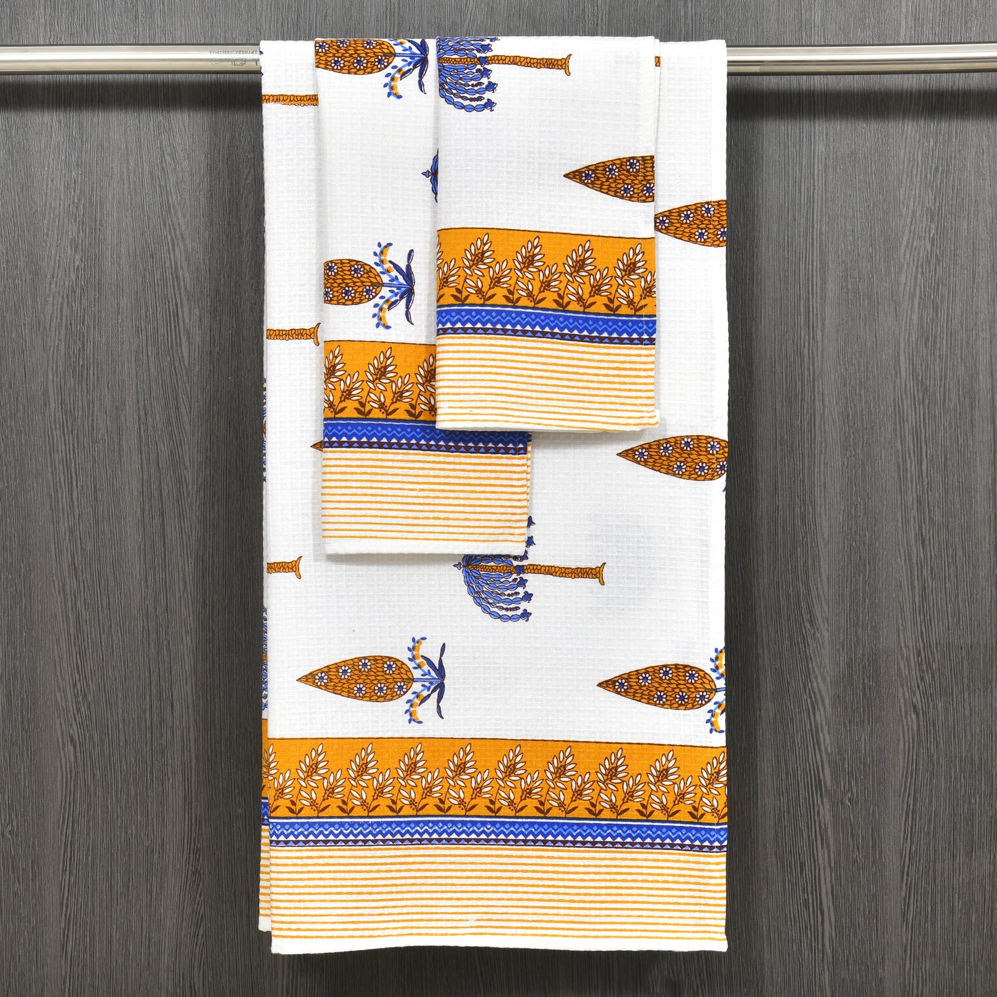 His & Her Towel Gift Set - Handblock Printed Towels - 2 Bath + 4 Hand Towels in 2 designs