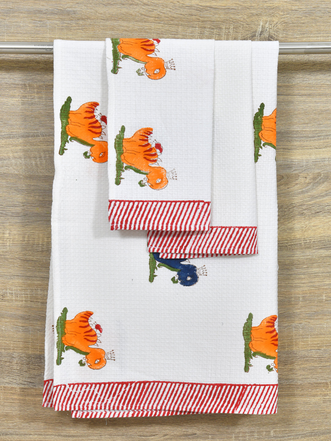 Kids Gift Set - Handblock Printed Towels - 1 Bath + 2 Hand Towels