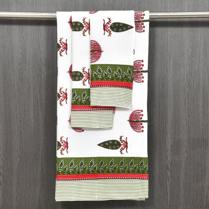 His & Her Towel Gift Set - Handblock Printed Towels - 2 Bath + 4 Hand Towels in 2 designs