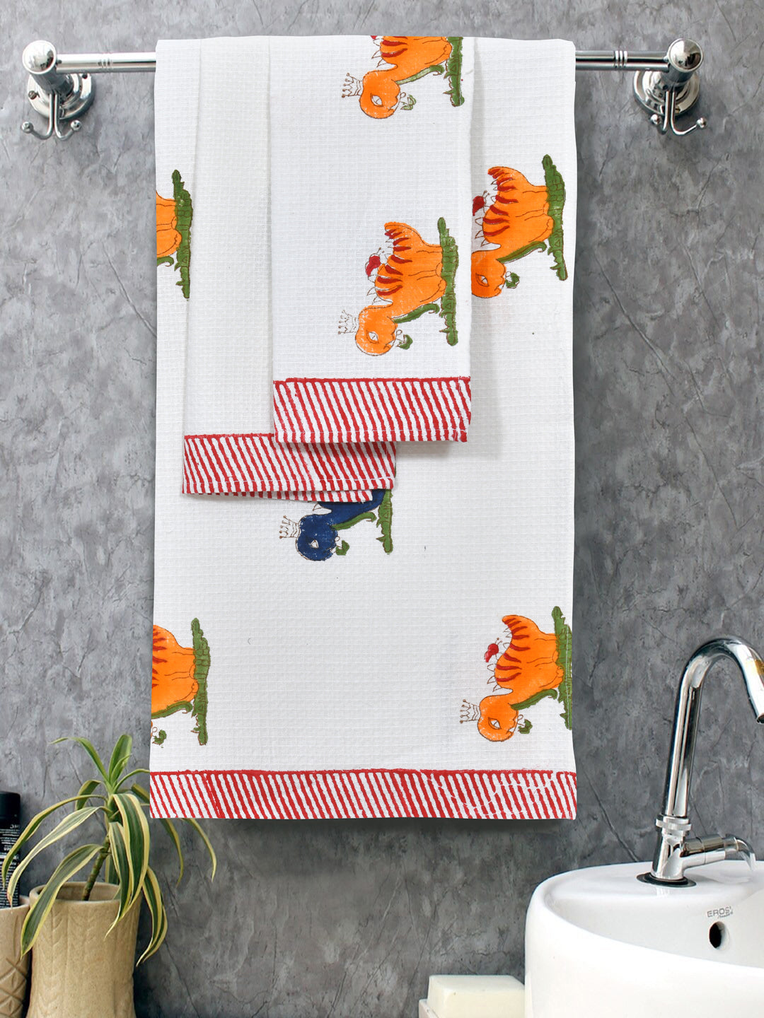 Kids Gift Set - Handblock Printed Towels - 1 Bath + 2 Hand Towels