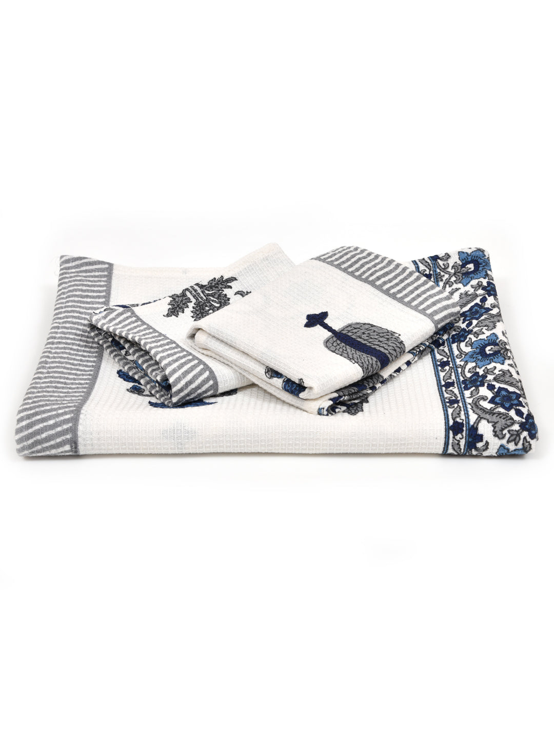 Gift Set - Handblock Printed Towels - 1 Bath + 2 Hand Towels