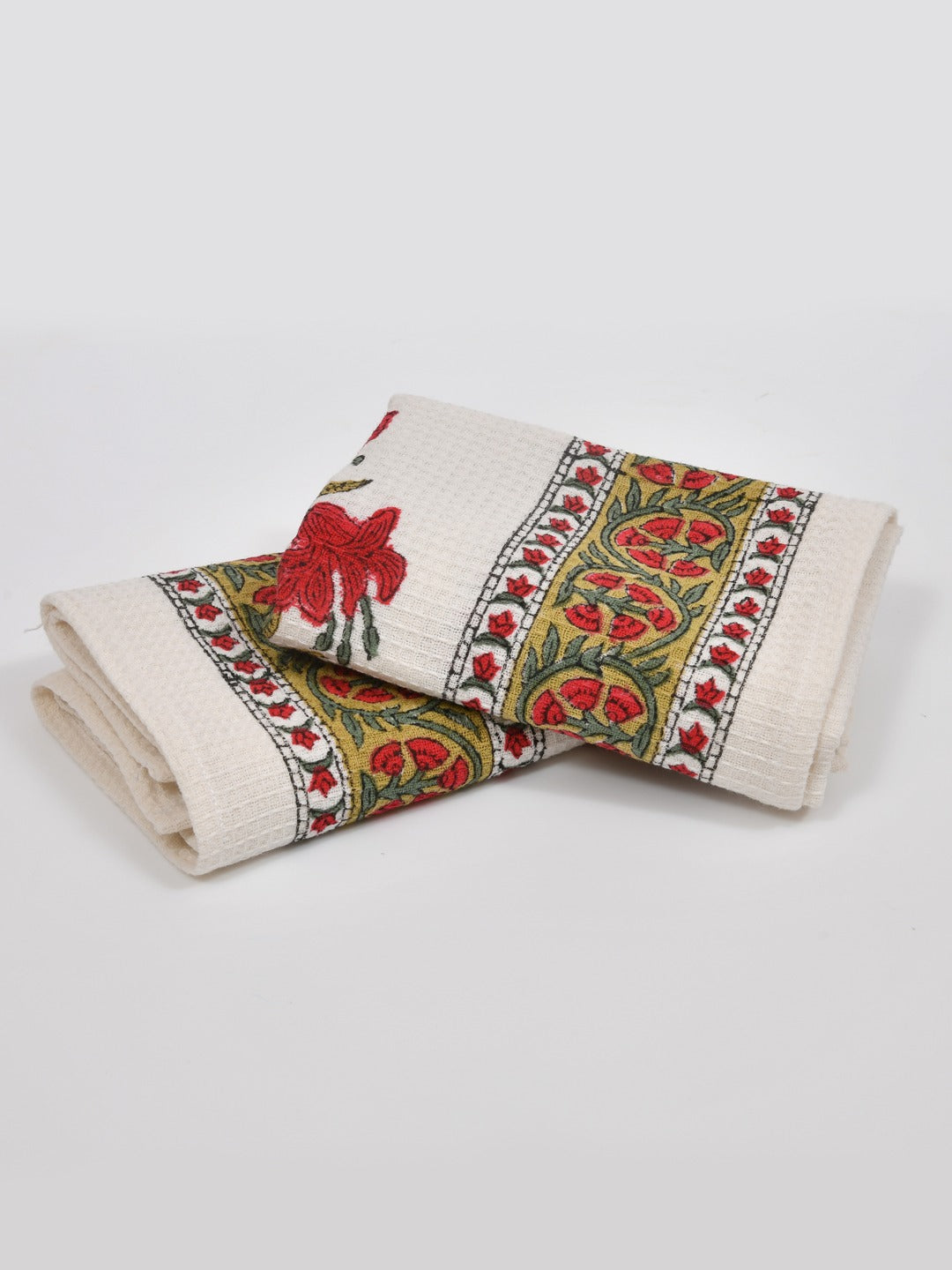 Hand Block Printed Honey Comb Cotton Hand Towel- Set of 2