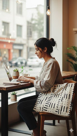 Structured Tote Bag without zip - 100% cotton Handblock printed 17x18x6 inches