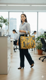 Structured Tote Bag without zip - 100% cotton Handblock printed 17x18x6 inches