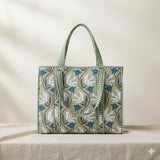 Handblock Printed Quilted Tote Bag with concealed zip ( 17x18x 6 inches)