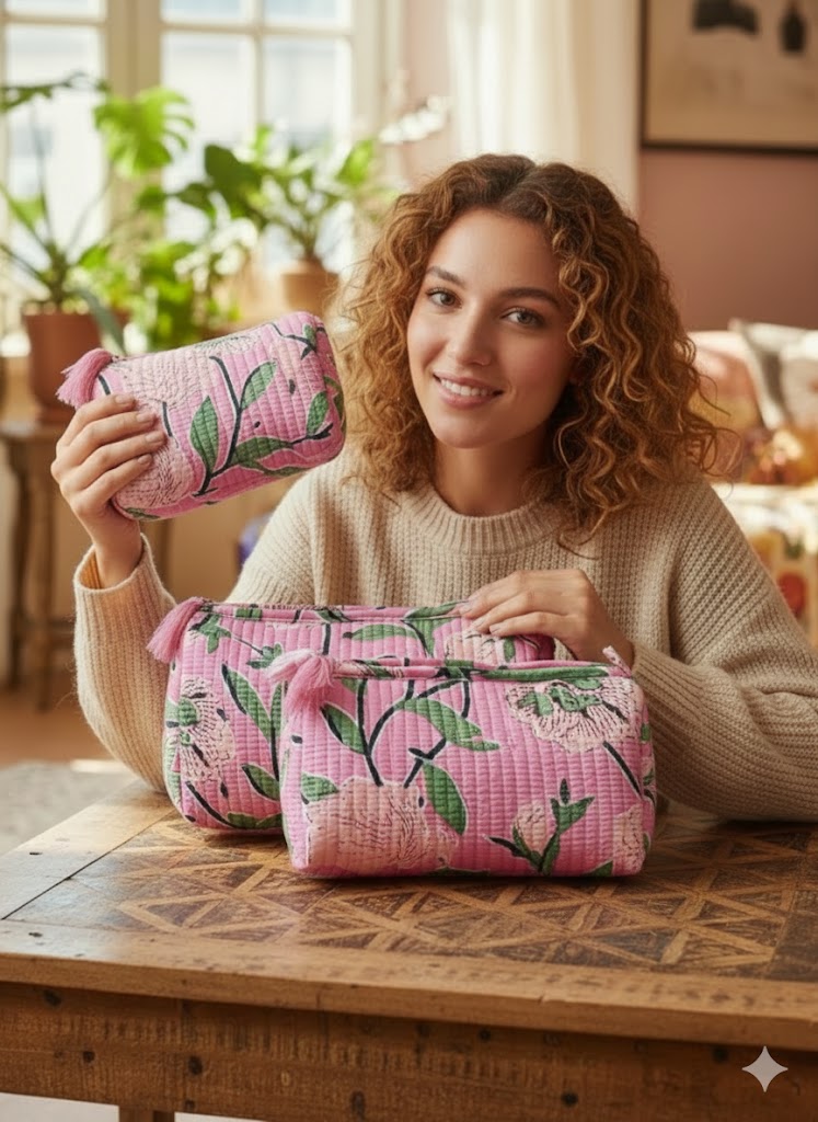 Set of 3 cosmetic bag/pouches with waterproof lining