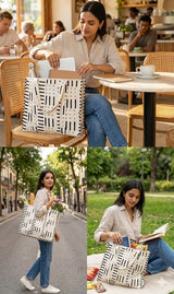 Structured Tote Bag without zip - 100% cotton Handblock printed 17x18x6 inches