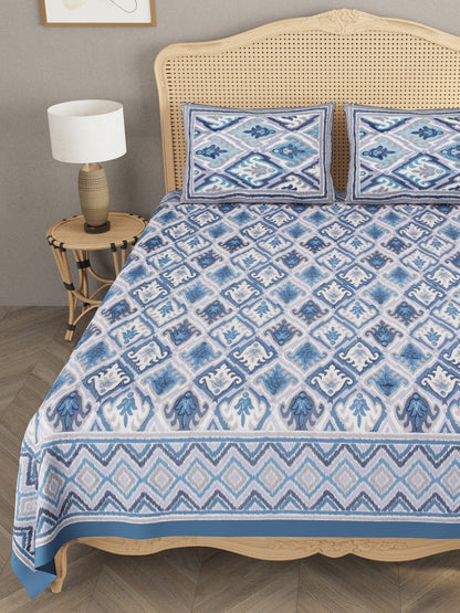 Ikat printed Super King Bedsheet with 2 Pillow Covers