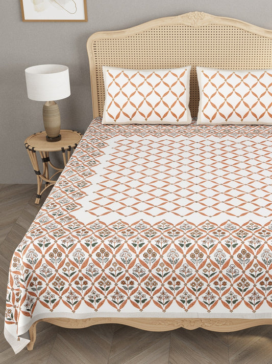 Super King Handblock Print Bedsheet with 2 Pillow Covers