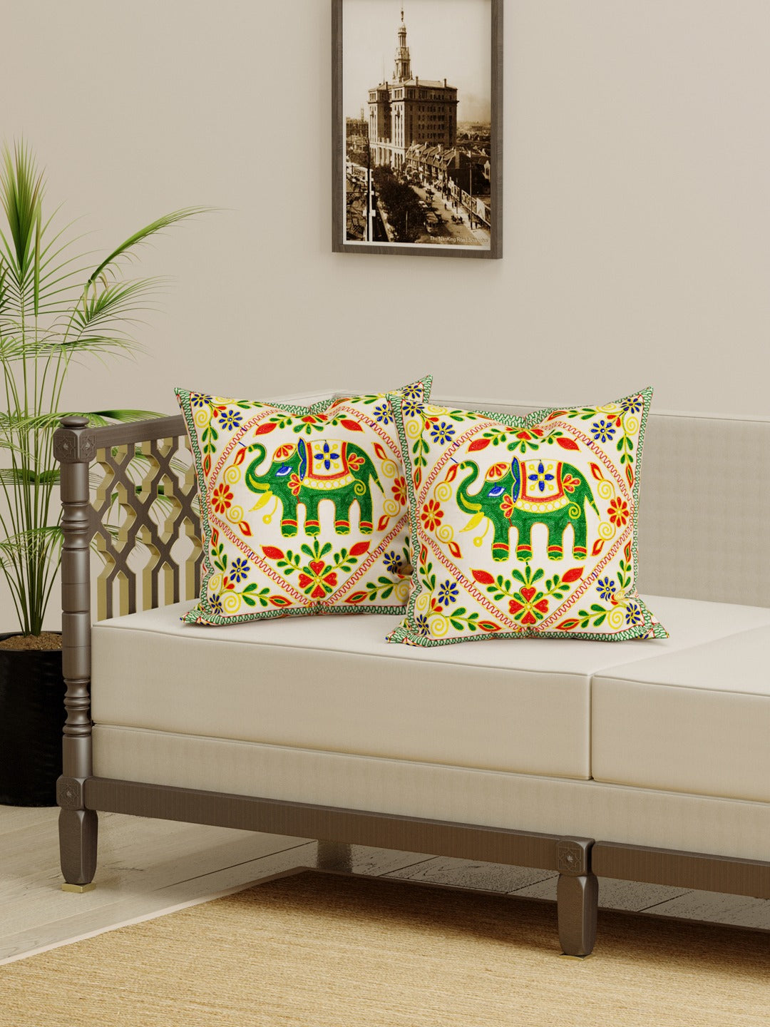 Set of 2 Embroidered Cushion Covers - 16 Inches