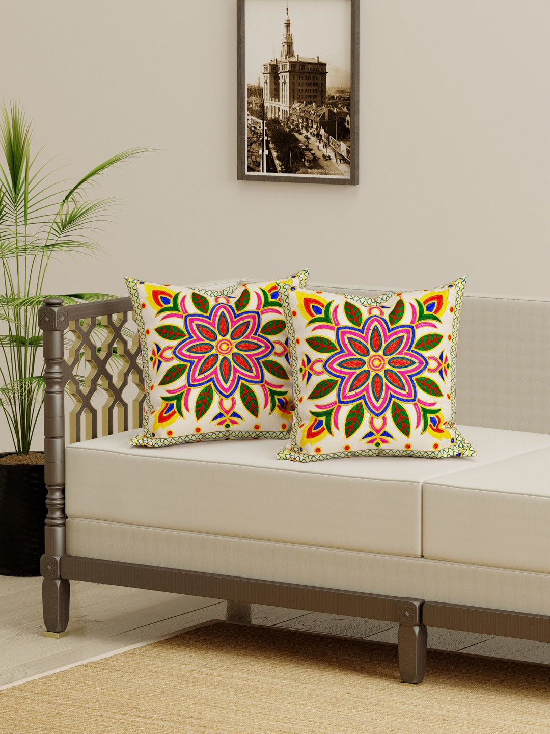 Set of 2 Embroidered Cushion Covers - 16 Inches