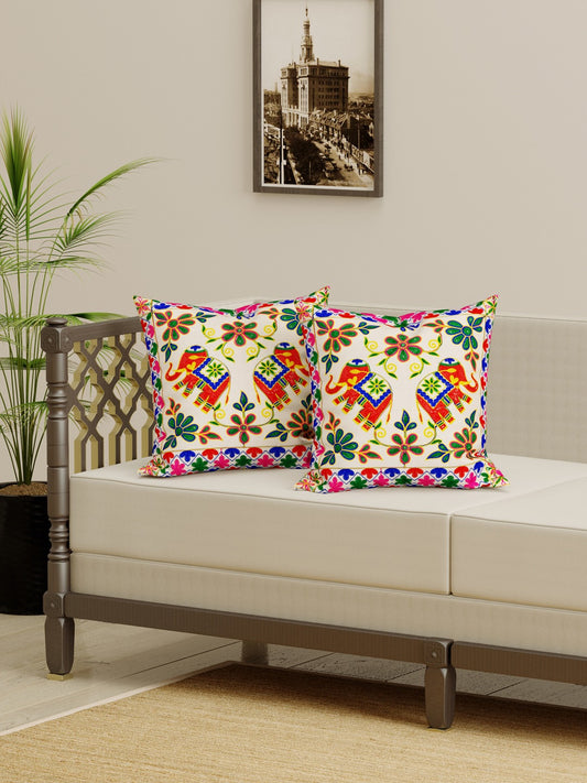 Set of 2 Embroidered Cushion Covers - 16 Inches