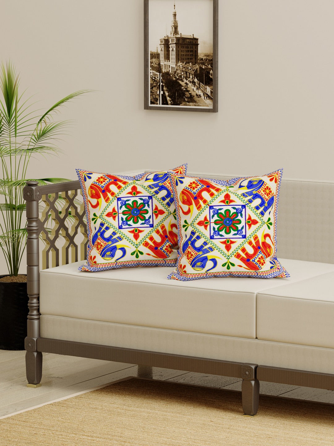 Set of 2 Embroidered Cushion Covers - 16 Inches