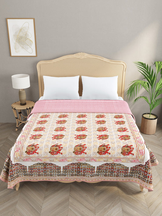 300 GSM Cotton Double Bed Reversible Dohar with Flannel Lining