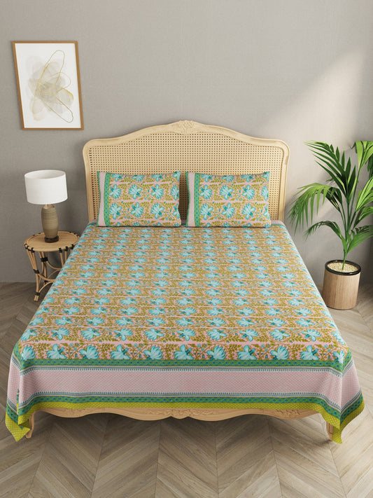 Blue  Double King Bedsheet with 2 Pillow Covers