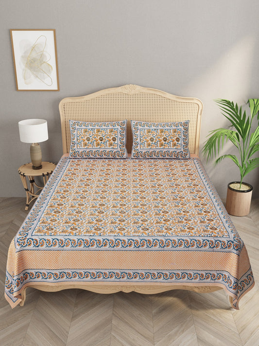 Handblock Print King Size Bedsheet with 2 Pillow Covers