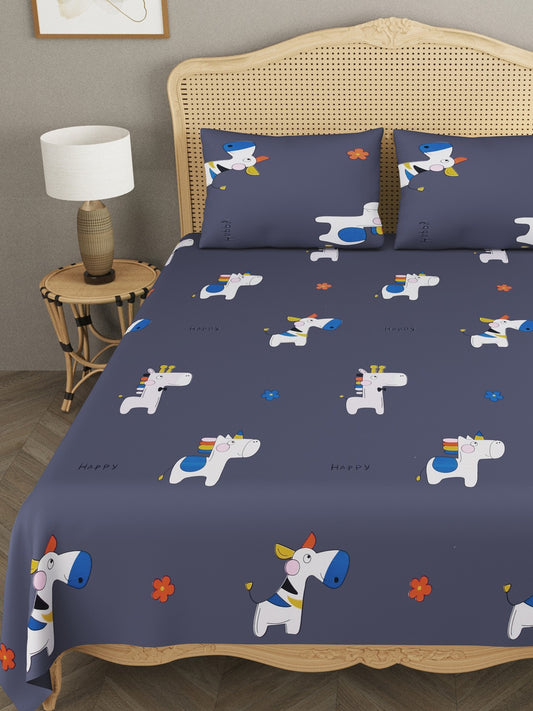 Kids Print Double bedsheet with 2 Pillow Covers