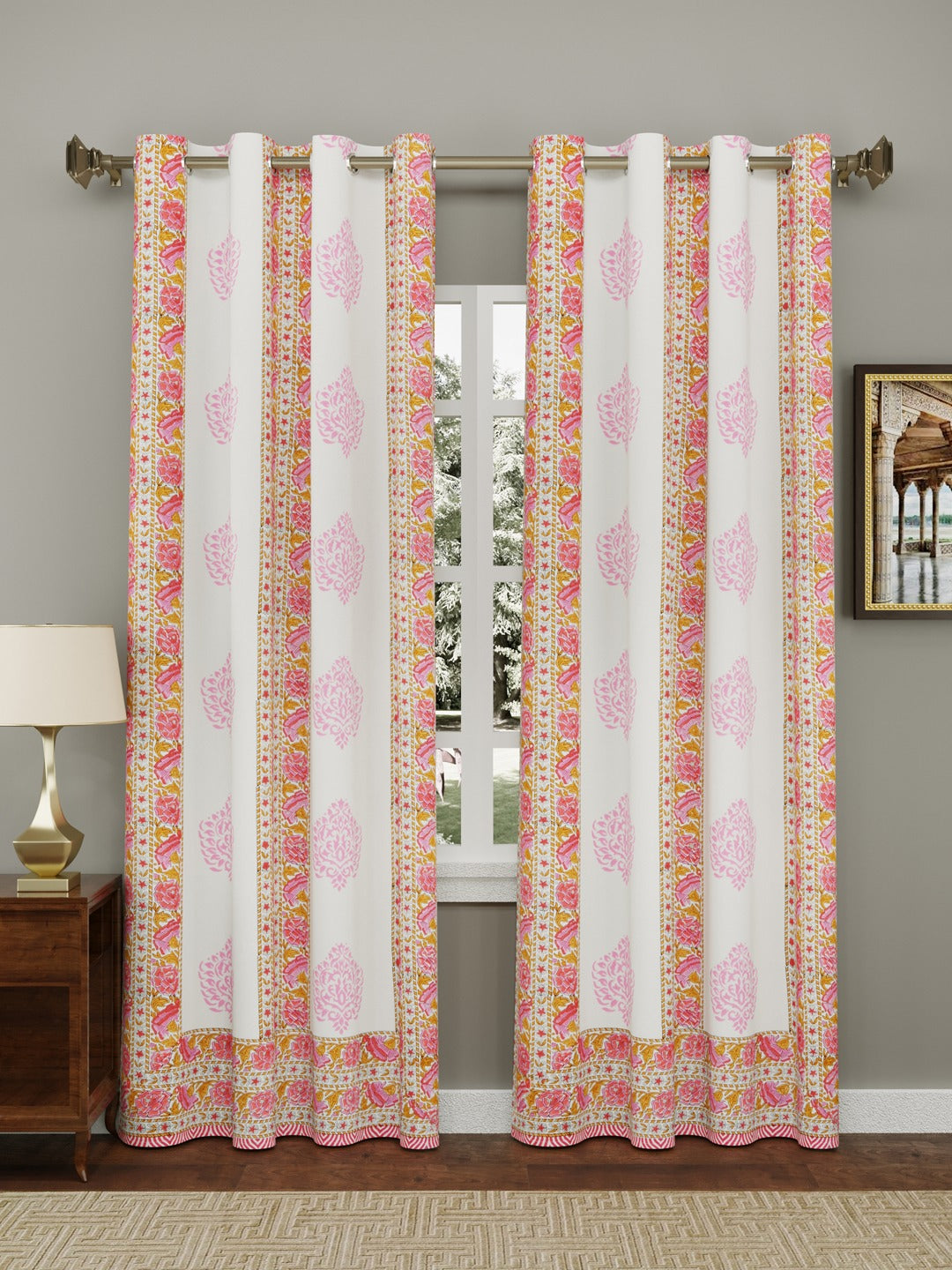 Set of 2 Cotton Handblock Printed Cotton Door Curtain - 7X5 feet