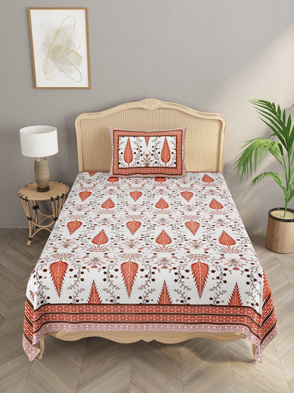 Cotton Floral Print Single bedsheet with 1 Pillow Cover