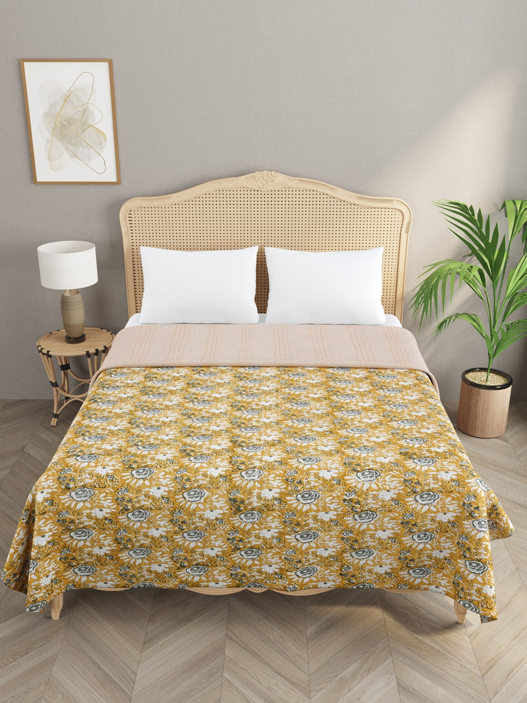 Handblock printed Kantha Bedcover