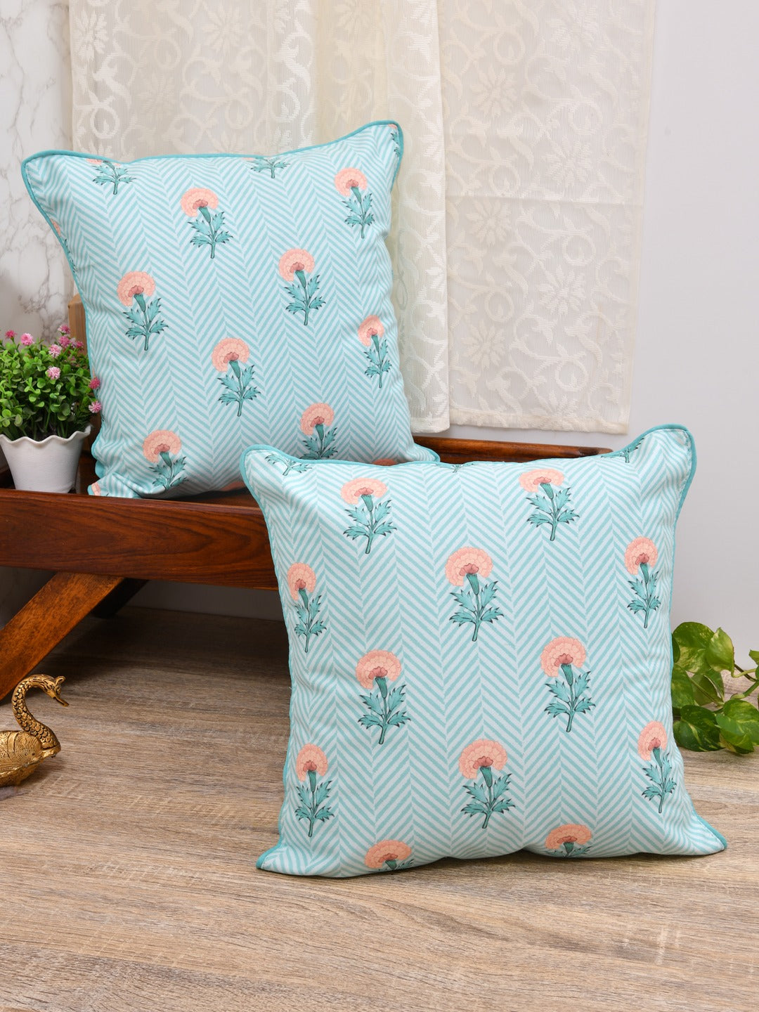 Set of 2 Polycotton Cushion Covers - 16 Inches