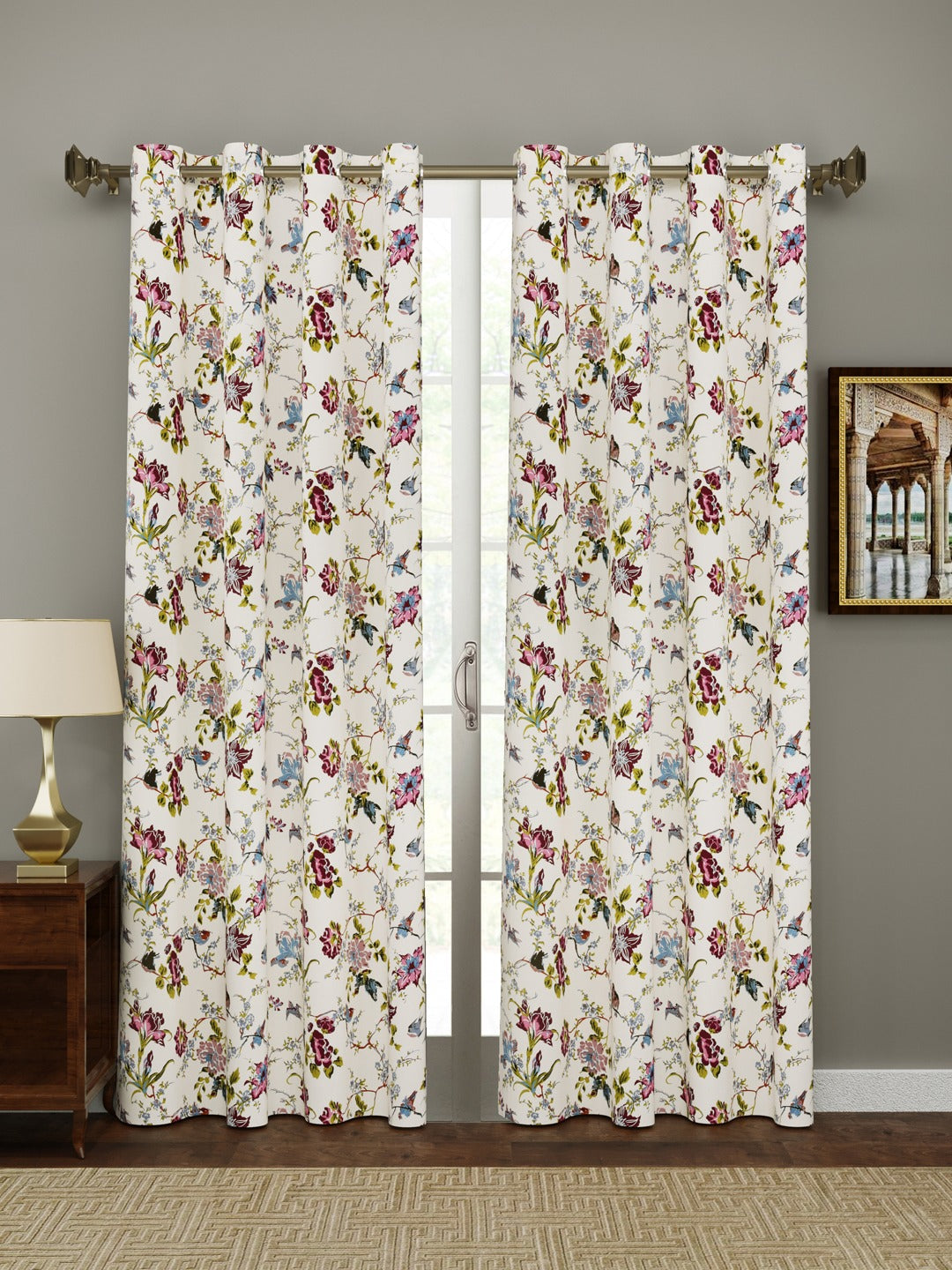Cotton Floral Printed Curtains - Set of 2 - 7X5 feet