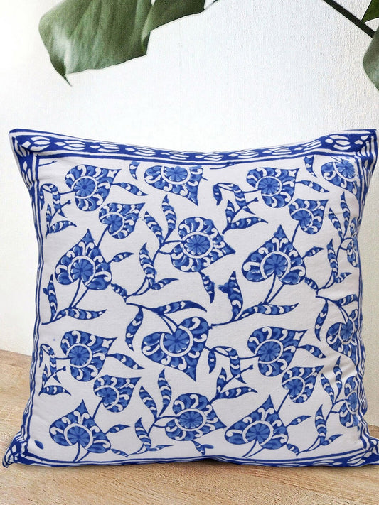 Set Of 5 Blue & White Hand Block Printed Cushion Covers