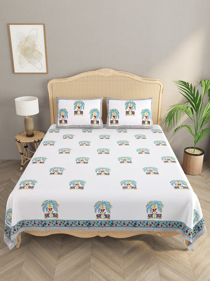 Double King Handblock Print Bedsheet with 2 Pillow Covers