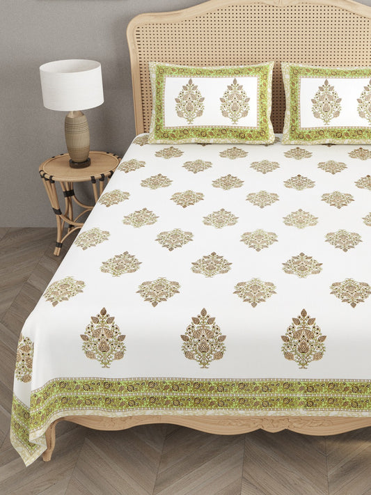 Handblock printed percale cotton extra large bedsheet with 2 pillow Covers
