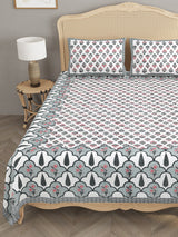 Floral Print Cotton Double King Bedsheet with 2 Pillow Covers