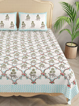 Handblock Printed Super King Size Bedsheet with 2 Pillow Covers